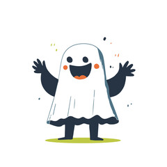 Cute Cartoon Ghost Illustration for Halloween designs, children's decorations, or spooky-themed projects