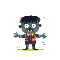 Cute Cartoon Zombie Character Illustration for Halloween designs, children's decorations, or spooky-themed projects