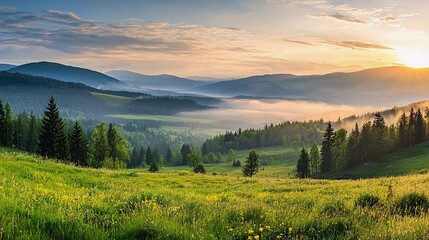 Mountain Valley During Sunrise Beautiful