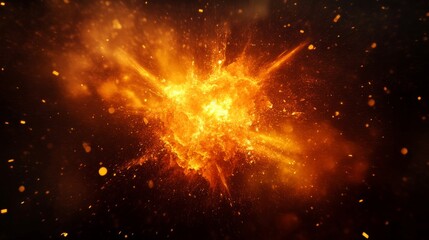 Fototapeta premium A dramatic image of an explosive energy burst with fiery debris and light, symbolizing power, intensity, chaos, creation, and transformation.