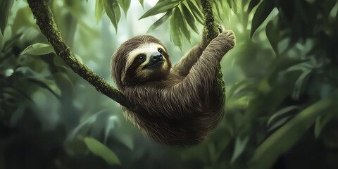 Fototapeta premium Sloth resting on tree branch