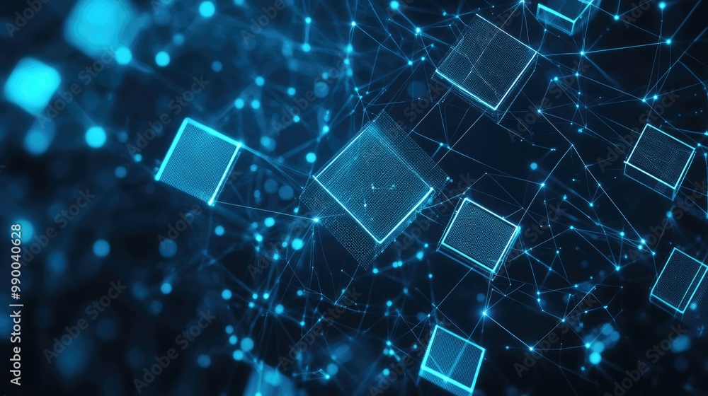 Aufkleber abstract blue technology graphic with squares and lines connected in a digital web, representing fut