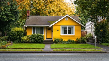 Yellow house in a suburban neighborhood, creating a bright and cheerful addition to the street.