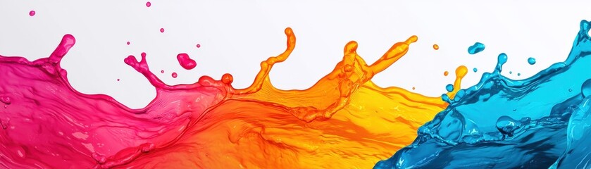 Fototapeta premium A vibrant splash of colored liquid showcasing bright hues of pink, orange, and blue against a clean white background.