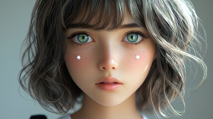 Fototapeta premium Portrait of a Beautiful Woman with Green Eyes and Short Brown Hair