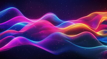 Obraz premium Abstract neon waves in vibrant colors flowing across a dark background, creating a futuristic, glowing design.