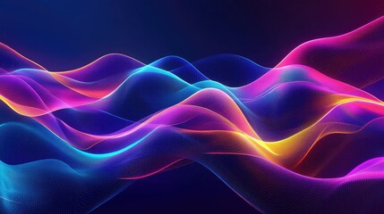 Fototapeta premium Abstract neon waves in vibrant colors flowing across a dark background, creating a futuristic, glowing design.