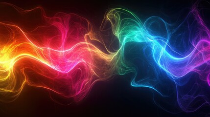 Fototapeta premium Abstract rainbow energy light waves flowing across a dark background, creating a dynamic and colorful visual.