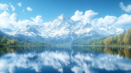 Majestic mountain landscape reflecting in a serene lake.