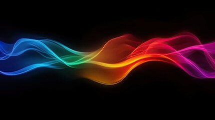 Abstract rainbow energy light waves flowing across a dark background, creating a dynamic and colorful visual.