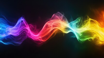 Obraz premium Abstract rainbow light energy flowing across a dark backdrop, forming a dynamic, colorful visual.