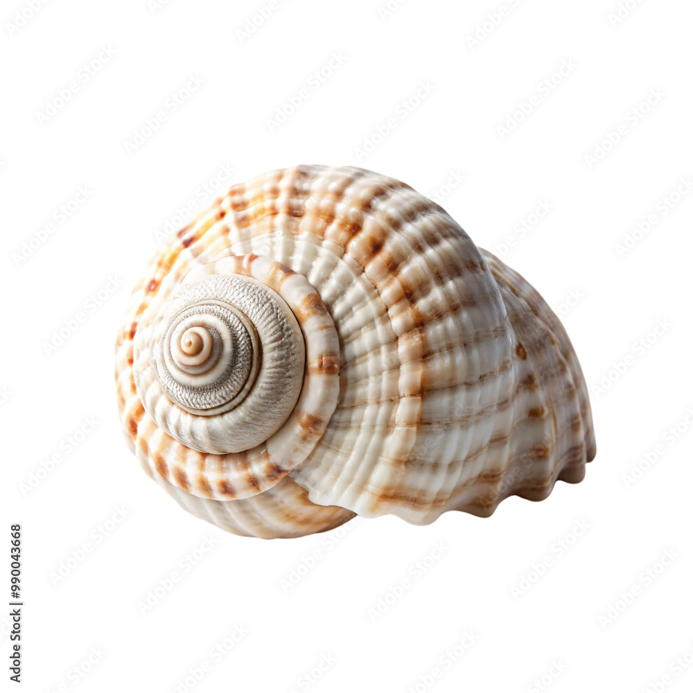 Aufkleber a spiral shell, with a more ribbed texture and a darker brown and white pattern, presented in sharp 