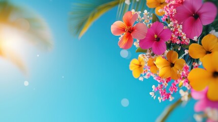 Low-angle view of a tropical tree with colorful flowers blooming