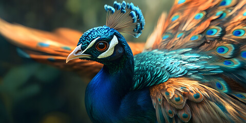 Vibrant peacock displaying colorful feathers