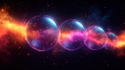 Obraz premium Abstract Cosmic Bubbles with Glowing Lights and Nebula