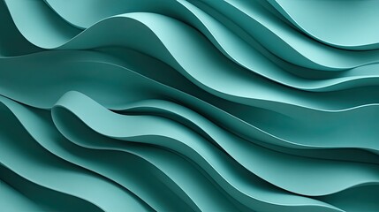 Obraz premium Abstract teal wave background in 3D, with smooth undulating patterns creating a modern aesthetic.