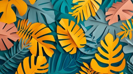 Sustainable ESG Concept with Vibrant Paper Cutting Art of Tropical Leaves - Environmental, Social, and Governance Theme