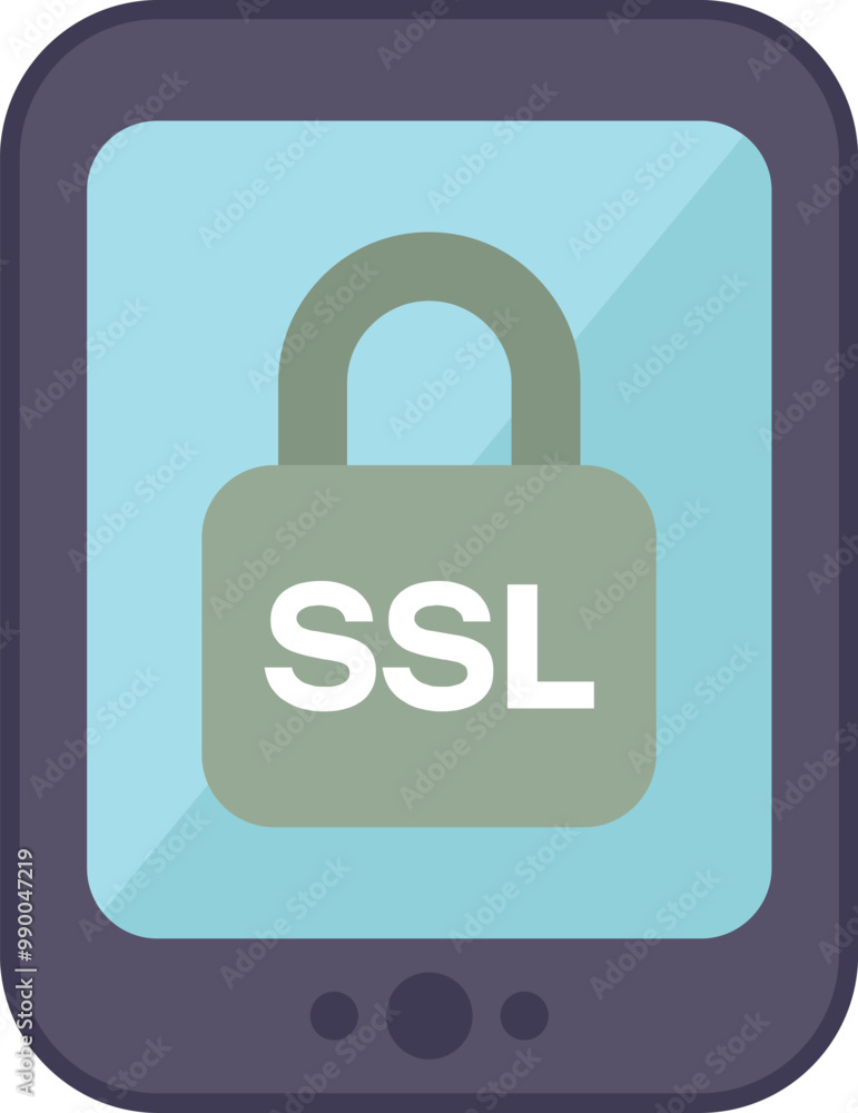 Poster minimalist graphic showing a locked padlock on a mobile phone screen, representing secure ssl encryp