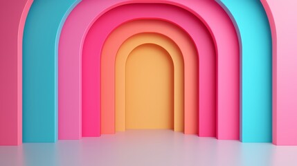 Colorful Abstract Architectural Background with Vibrant Arches in Pink, Blue, and Yellow Tones