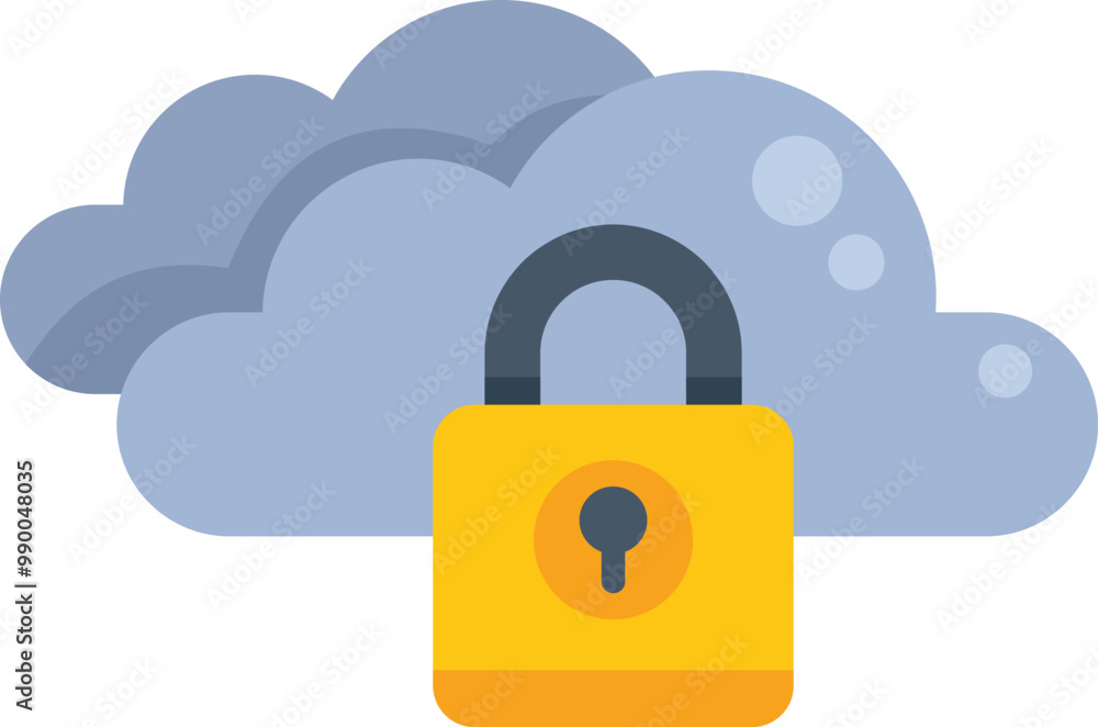 Poster locked padlock is appearing in front of cloud computing symbolizing cybersecurity