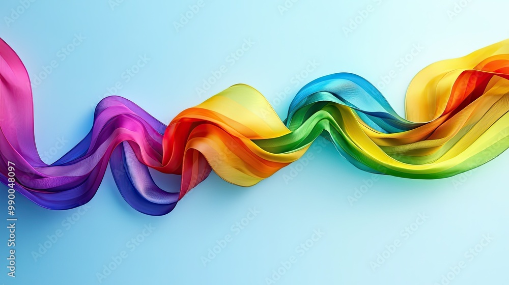 Poster an array of colorful rainbow ribbons flowing into the shape of a flag, symbolizing lgbtq pride and c