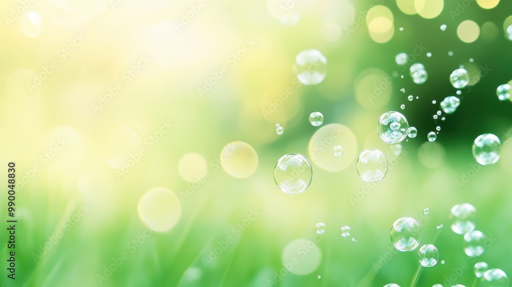 Poster soft bubbles moving through sunny bokeh background