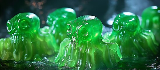 Creepy edible delights shaped into spooky forms, colored in vibrant green for Halloween.