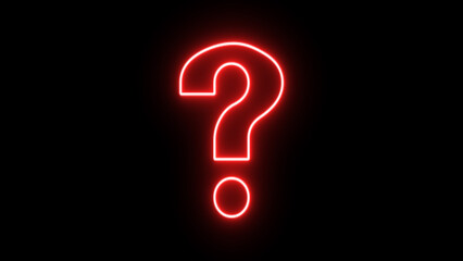 Glowing red blinking neon question mark on alpha channel background. Flickering question mark sign