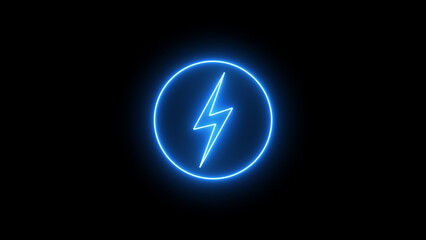Blue neon lightning bolt, glowing sign. Neon battery charging power symbol, lightning bolt sign in the circle © Pro Motion