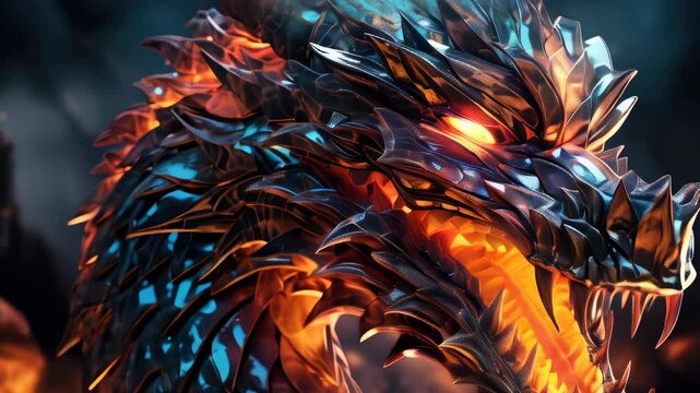A breathtaking dragon emerges in a fiery landscape, showcasing vivid colors and intricate details at twilight