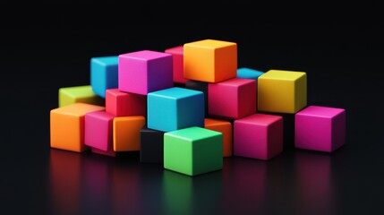 Obraz premium cube with vibrant colors on a black background. 3D render realistic. for stock photo.
