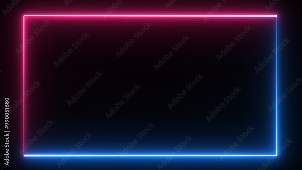 Poster bright neon blue and purple effect rectangle frame loop background. glowing abstract rectangle borde