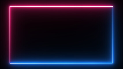 Bright neon blue and purple effect rectangle frame Loop background. Glowing abstract rectangle border shape line