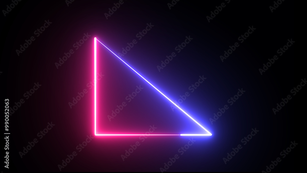 Poster glowing purple neon light line loop triangle. neon light triangle frame