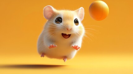 Hamster playing dodgeball, middive to avoid the ball, colorful and playful, cartoon style