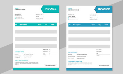 Corporate business modern invoice design template with dual colour variation in A4 