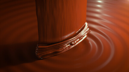 Extreme Closeup Chocolate Liquid Pouring on top. 3D render.  food and drinks idea concept.	