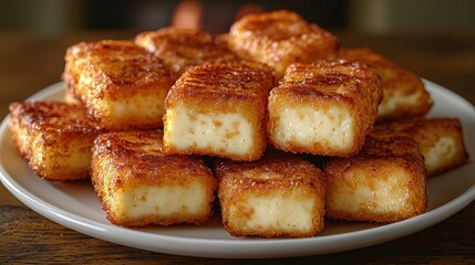 Crispy Fried Cheese Cubes on White Plate