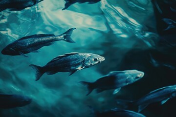 Fototapeta premium A school of fish swimming through turquoise water