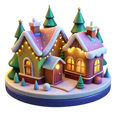 Obraz premium Christmas Village 3d cartoon style illustration