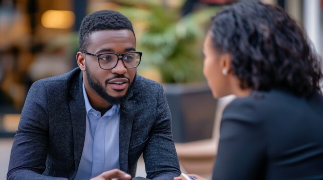 A business leader mentoring a young professional in a one-on-one meeting, providing career guidance and support
