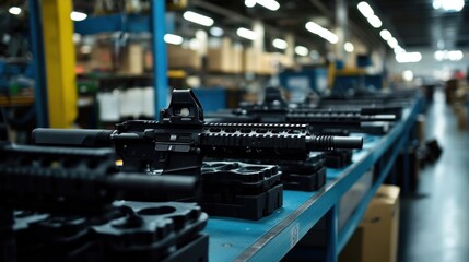 Non-lethal weapon manufacturing facility, where tools for crowd control and law enforcement are produced, highlighting the importance of non-violent defense.