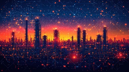 Fototapeta premium Futuristic Cityscape with Network Connections and Lights