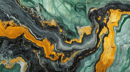 Green, Black, and Gold Marble Texture - Swirling, Abstract Design