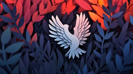 Sustainable ESG Concept with Intricate Paper Cutting Art of a Dove in a Colorful Foliage Background
