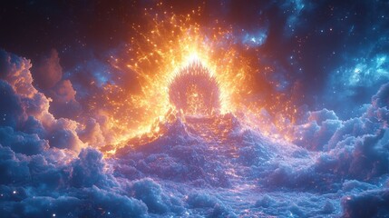 Obraz premium Fantasy Throne on Fire with Stars and Clouds