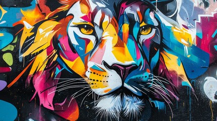 Naklejka premium Graffiti wall with bold animal illustrations, vibrant colors and strong lines