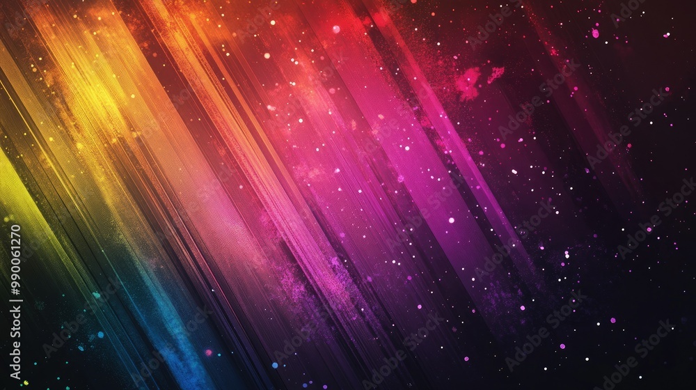 Poster colorful rainbow abstract design with linear splatter patterns and smooth transitions, perfect for m