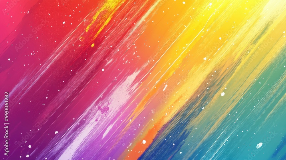 Poster colorful rainbow abstract design with linear splatter patterns and smooth transitions, perfect for m