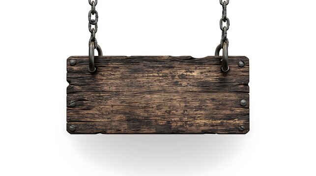 recommend clip art: Old wooden signboard dangling from chains, available on a transparent or white background.